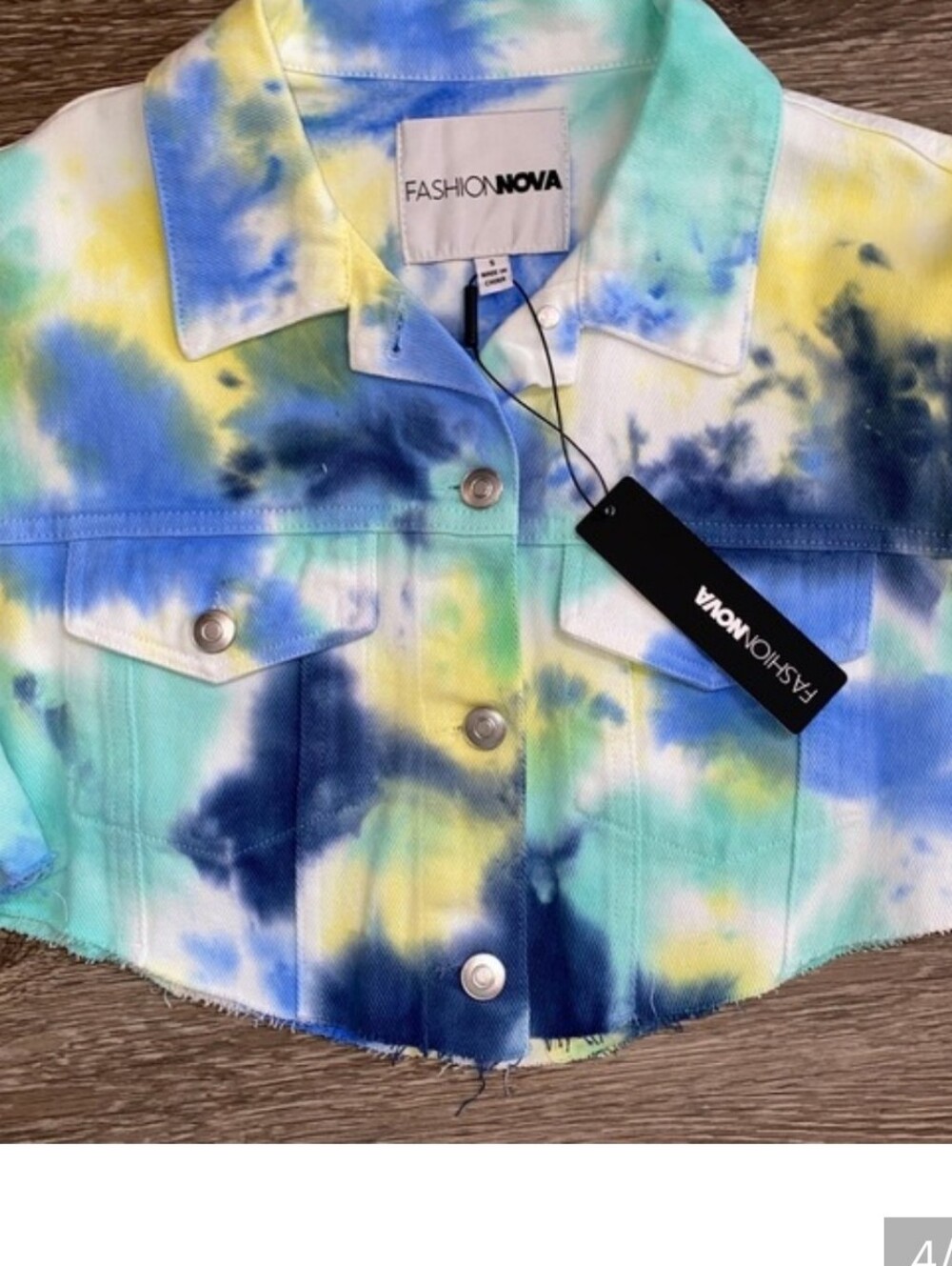 Fashion Nova Tie-Dye Cropped Denim Jacket - Blue, Yellow, Mint